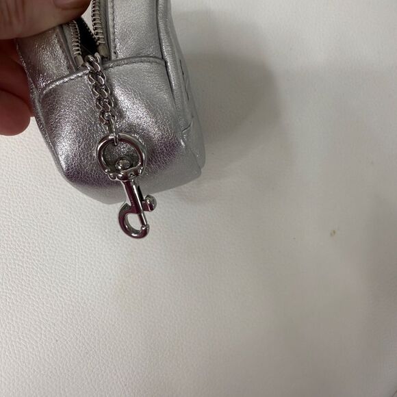 YSL Saint Laurent Jamie Cube Charm Leather Zip Pouch Silver NWT - Picture 4 of 7